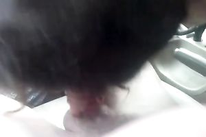 My fresh Russian girlfriend gives quick oral-job in the car