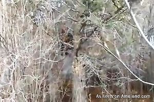 Ginger girlfriend gives solid blow job to her boyfriend in the park