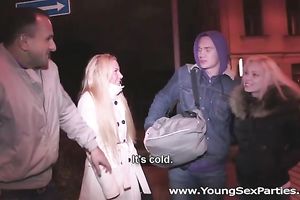 Two blondes show their cock-riding skills in a foursome video
