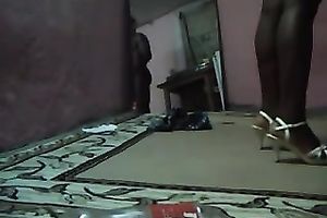 Beautiful dark hottie enjoys sex in the standing position