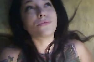 Tattooed white brunette hair harlot on POV vehement sex tape