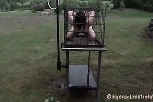 Brunette honey receives various gags in her face hole outdoors