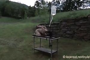 Brunette honey receives various gags in her face hole outdoors