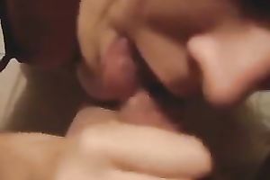 Slutty floozy of my grandpapa sucks his petite knob unfathomable mouth