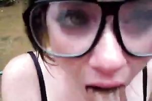 Naughty wonk in glasses sucks on biggest rock hard pole