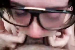 Naughty wonk in glasses sucks on biggest rock hard pole