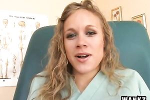 Lewd playgirl Aramani plays with her cunt in the medical center