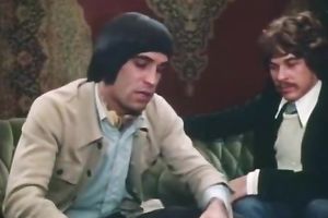 Retro scene with girls licking twats, engulfing cocks and getting screwed