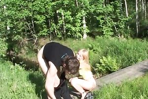 Beautiful non-professional golden-haired slutwife eagerly engulfing dick outdoors
