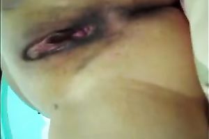 My overweight wifey shows her bald trench to me and lets me touch it