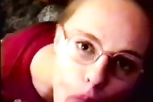 My GF wearing glasses sucks my wang and receives facialed