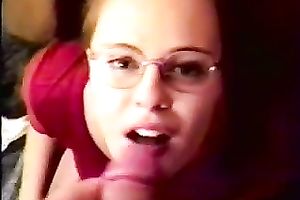 My GF wearing glasses sucks my wang and receives facialed