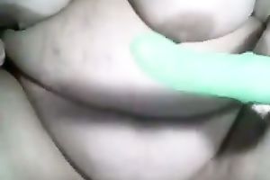 My corpulent bride plays with her nipples and cookie in homemade solo