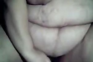 My corpulent bride plays with her nipples and cookie in homemade solo