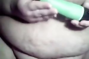 My corpulent bride plays with her nipples and cookie in homemade solo