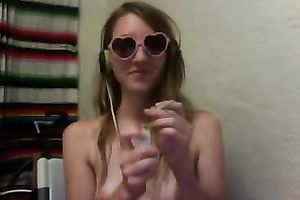 Cute white legal age teenager chick shows off her pink arse on web camera