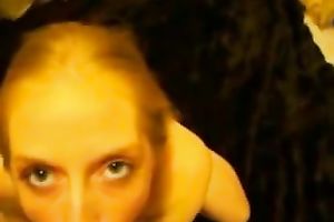 White slender girlfriend gives me loving head on her knees