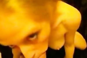 White slender girlfriend gives me loving head on her knees