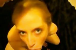 White slender girlfriend gives me loving head on her knees