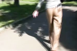 Amateur hussy pees in her pants in outdoor urinate fetish solo movie