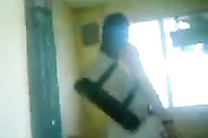 Indian sweetheart in dress receives dark pants bare to the shoe camera