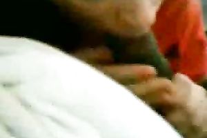 Hungry white chick worships my thick dark penis like there is no camera