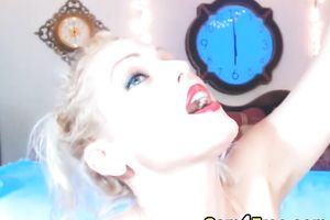 Horny Big Tittied Blonde Plays with Squirting Dildo