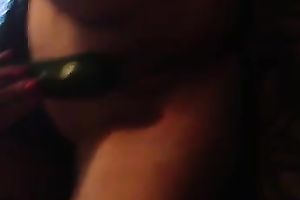 My excited wife can't live without to fuck her snatch with cucumber