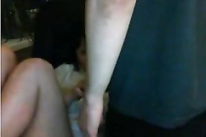 My lewd Gf shows her breasts for the webcam after engulfing my ramrod