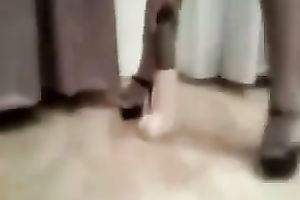 My bosomy dark brown paramour slams her bumhole with a large sextoy