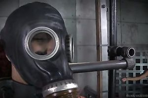 Ebony BBC slut with dyed hair standing on her knees is punished