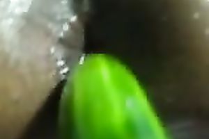 My paramour enjoys fucking my cunt with a cucumber in homemade episode