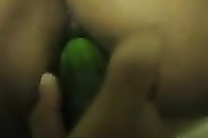 My paramour enjoys fucking my cunt with a cucumber in homemade episode