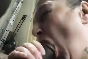 Black knob for hungry white plump floozy who eats cum