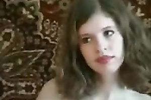 Skinny white juvenile sweetheart disrobes and masturbates on webcam