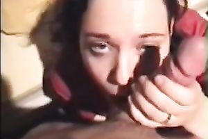 My girlfriend with pretty eyes swallows a large cum load