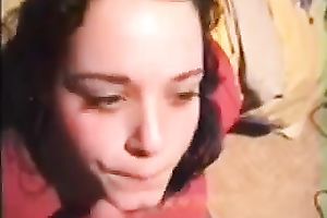 My girlfriend with pretty eyes swallows a large cum load