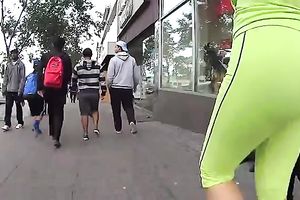 Hot non-professional blonde slutty wife with delightful wazoo in taut emerald pants