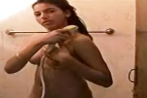 Chubby and appetizing dilettante Indian white wife in the shower room