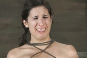 Kinky brunette hair gets the castigation this babe merits