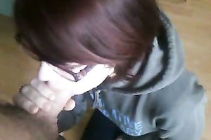 Dark-haired hottie wearing glasses gives me head in homemade POV