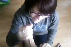 Dark-haired hottie wearing glasses gives me head in homemade POV