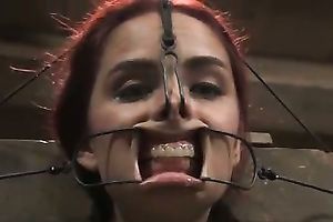 Hot redhead honey with pins on her tongue got her throat stretched