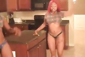 My girlfriend and her ally have a fun twerking for me on camera