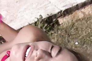 Incredibly seductive angels fuck dirty in a foursome outdoor by the poolside