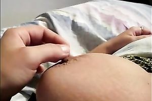 Playing with my wife's large natural marangos in the bedroom