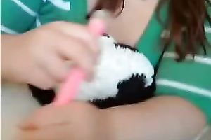 Hot pussy-toying act with a chubby pigtailed legal age teenager