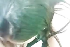 Homemade POV video with amateur brunette working on my pecker