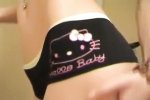 Skinny brunette legal age teenager disrobes and tickles her enjoyable holes