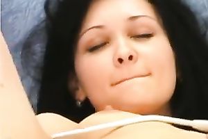 Stunningly beautiful camgirl with jet dark hair masturbates for me